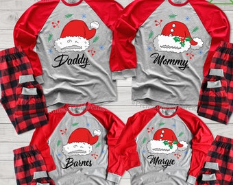 Personalized Christmas Raglan, Santa Hat Family Baseball Shirt, Christmas Matching Raglan, Santa Christmas Raglan, Santa Hat Baseball Tee