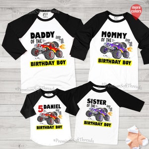 Birthday Boy Raglan Shirt, Monster Truck Birthday Shirt, Personalized Birthday Boy Shirt, Matching Family Birthday Shirt, Monster Truck Bday