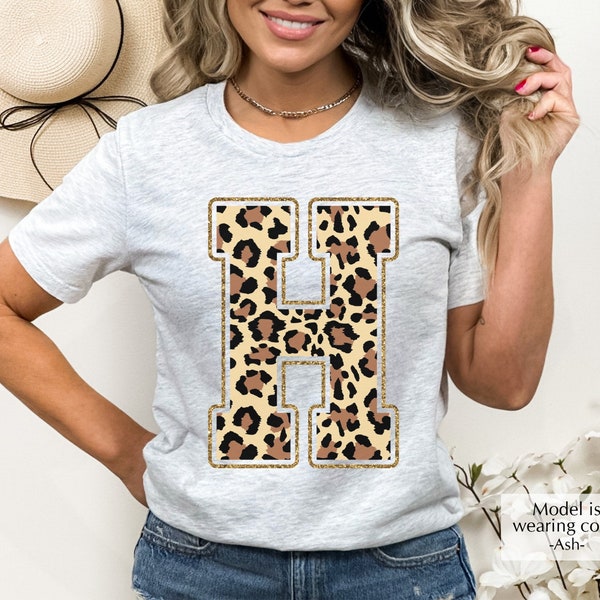 Custom Monogrammed Shirt, Leopard Plaid T-Shirt, Custom Initial Shirt, Alphabet Shirt, Leopard Pattern Initial Shirt, Gift For Her