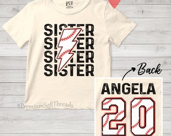 Custom Baseball Sister Shirt, Personalized Baseball Sis Shirt, Two Side Sister Shirt, Girl Soccer Sibling Tee, Game Day Shirt