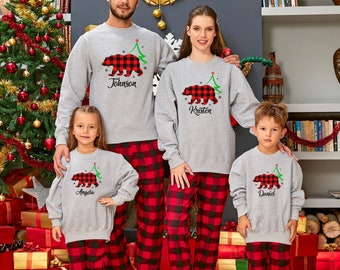 Custom Matching Family Christmas Sweatshirt, Bear Family Sweatshirt, Plaid Bear Sweatshirt, Mama Bear Plaid Sweatshirt, Buffalo Plaid Hoodie
