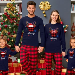 Santa Christmas Long Sleeve Shirt, Family Ears Christmas Long Sleeve Shirt, Personalized Christmas Shirt, 2023 Christmas Buffalo Plaid Shirt