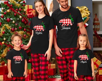Custom Matching Plaid Bear Family Christmas Shirt, Red Plaid Xmas Shirt, Christmas Family Plaid Shirt, Mama Bear Shirt, Plaid Bear Shirt