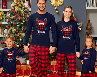 Santa Christmas Long Sleeve Shirt, Family Ears Christmas Long Sleeve Shirt, Personalized Christmas Shirt, 2025 Christmas Buffalo Plaid Shirt