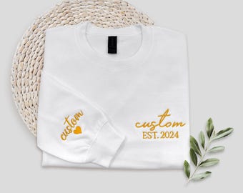 Personalized Embroidered Crewneck Sweatshirt, Name on Sleeve, Custom Embroidery Hoodie, Custom Pullover, Mother's Day Gift, Custom Sweater