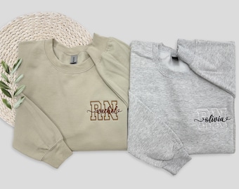 RN Nurse Crewneck Sweatshirt, Personalized Embroidered Nurse Sweatshirt, Nursing Graduation, Nurse RN, Nurse Apparel ,Gift for her