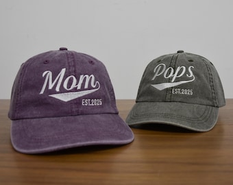 Embroidered Pops Hat With Custom Year Est, Mom Embroidery Hat, Personalized Pops Hat, Dad Hat, Unstructured Grandpa Hat, Father's Day Gift