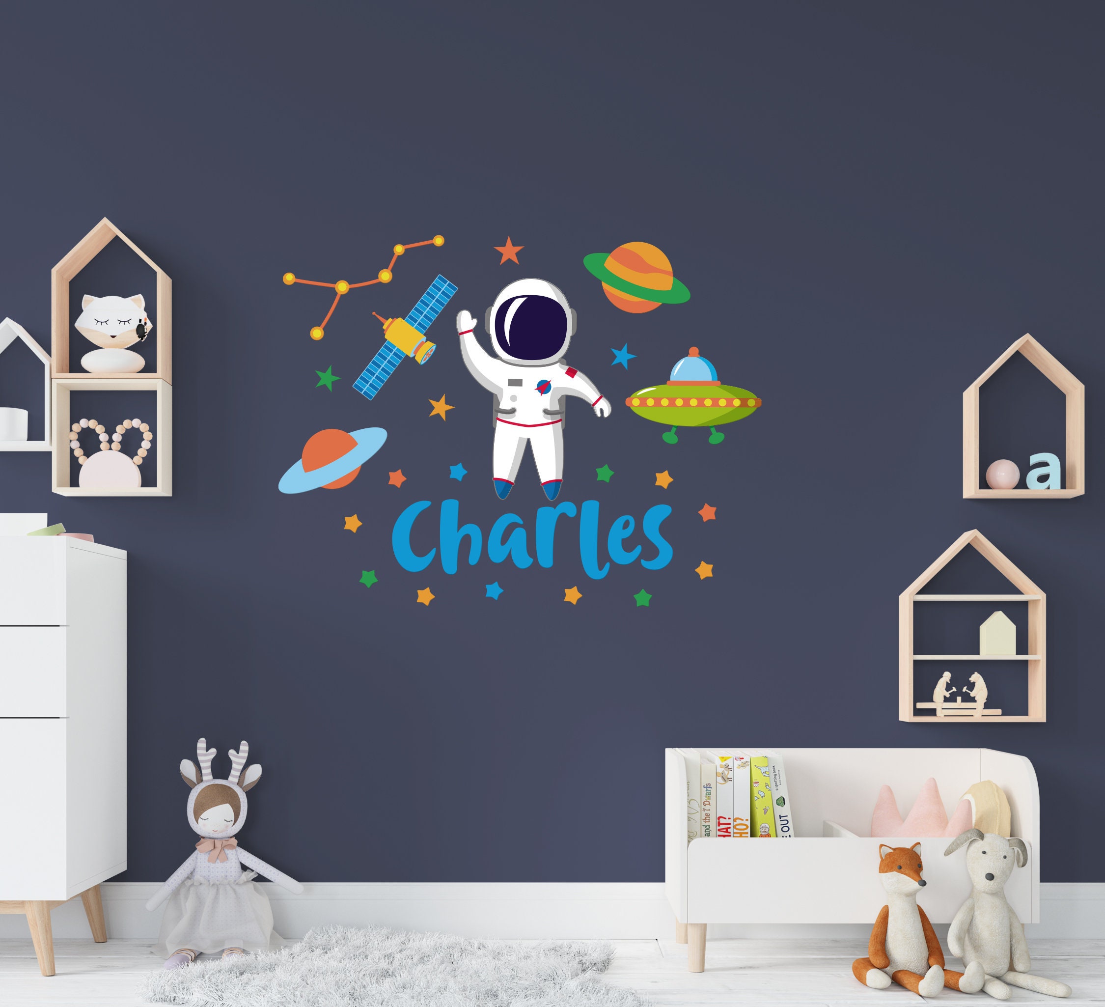 Astronaut Name Wall Decal Personalized Boy Name Wall Decal Etsy