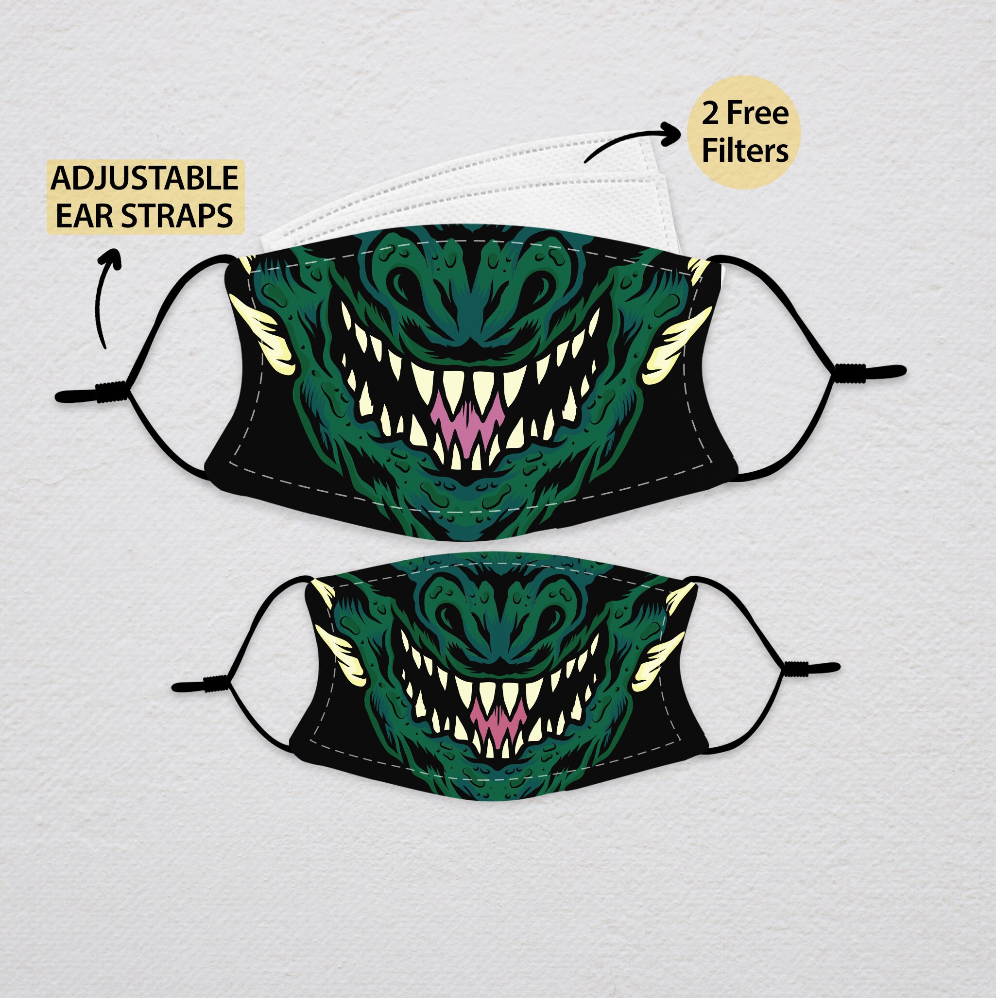 Godzilla Face Mask Cover Adult Kids Washable Mask Reusable | Etsy