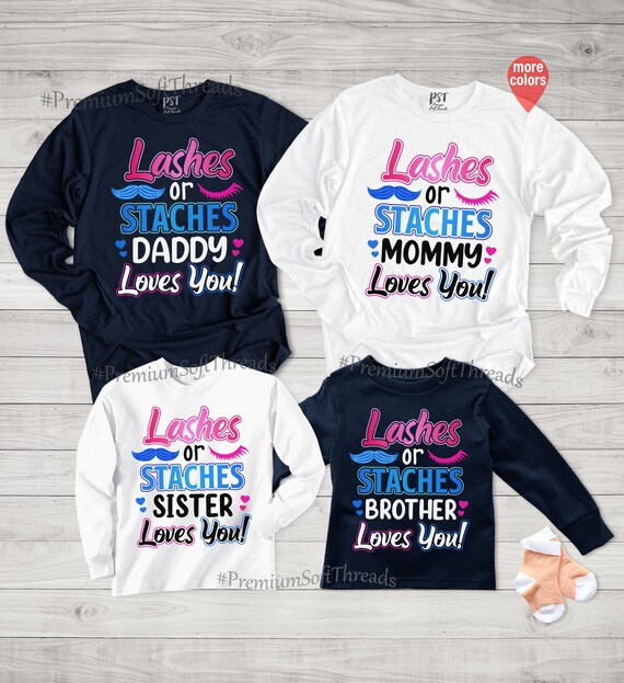 Staches Or Lashes Mom Dad Gender Reveal Baby Shower T-Shirt Staches Or Lashes Mom Dad Gender Reveal Baby Shower T-Shirt