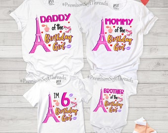 VRCustomApparel Paris Oh Lala Tower Birthday Girl Custom Family Cute Shirts Matching Custom Personalized Mom Dad Paris Cute Pink Birthday Shirt