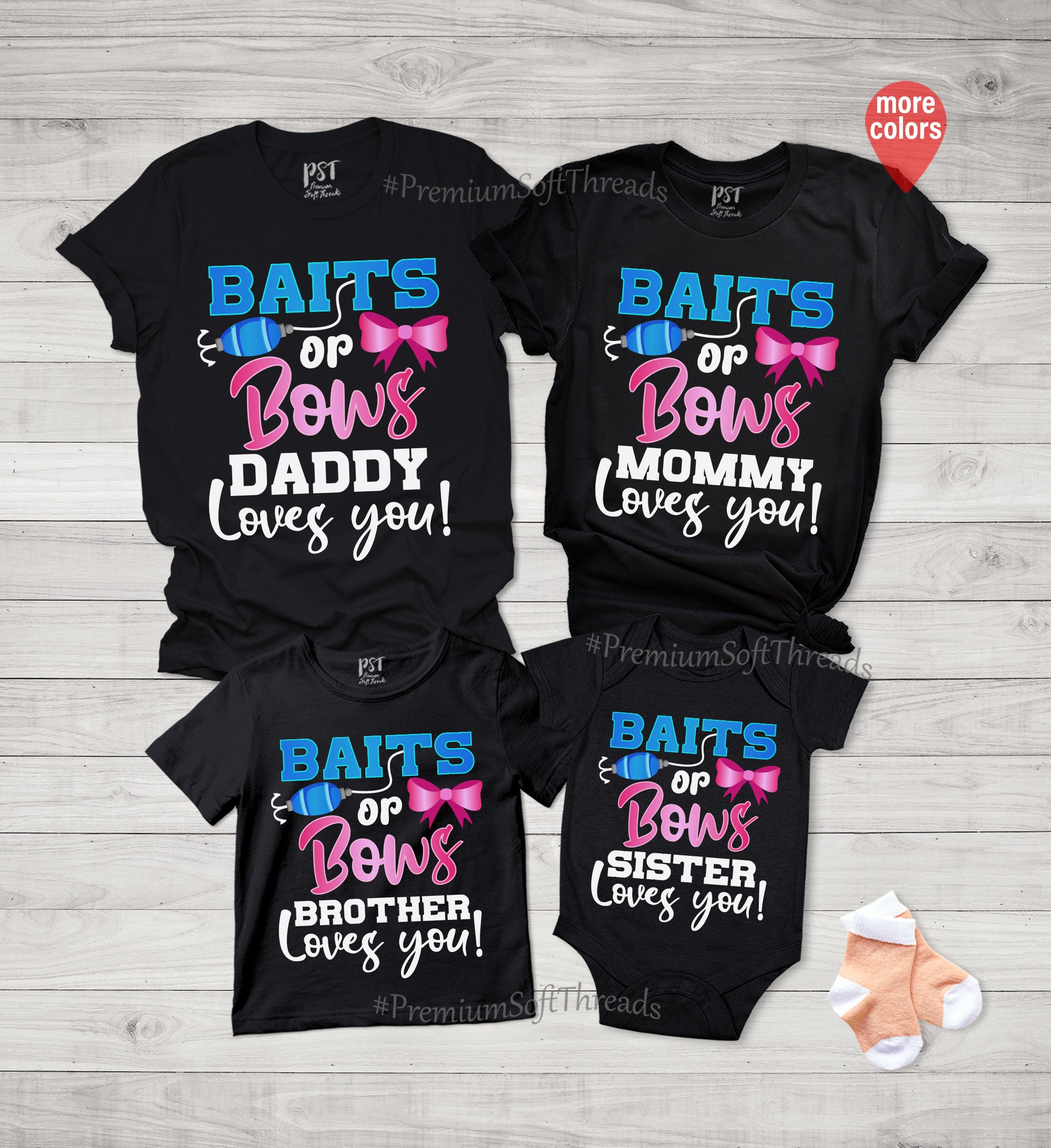 Baits or Bows Shirt, Matching Family Gender Reveal Shirt, Custom Fishing Themed Baby Reveal Shirt, Baby Announcement Shirt