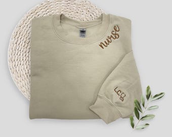 Custom Embroidered Nurse Sweatshirt, Personalized RN Sweatshirt for Nurses, Gift for Healthcare Workers, with Name and Stethoscope on Sleeve