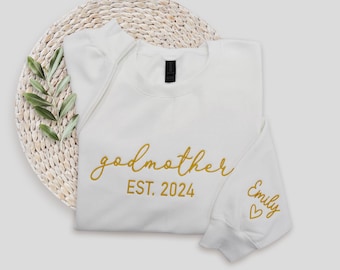 Custom Embroidered Godmother Sweatshirt, Name on Sleeve, Godmother Proposal Crewneck, Personalized Mom Hoodie, God Mama Gift, Godmama