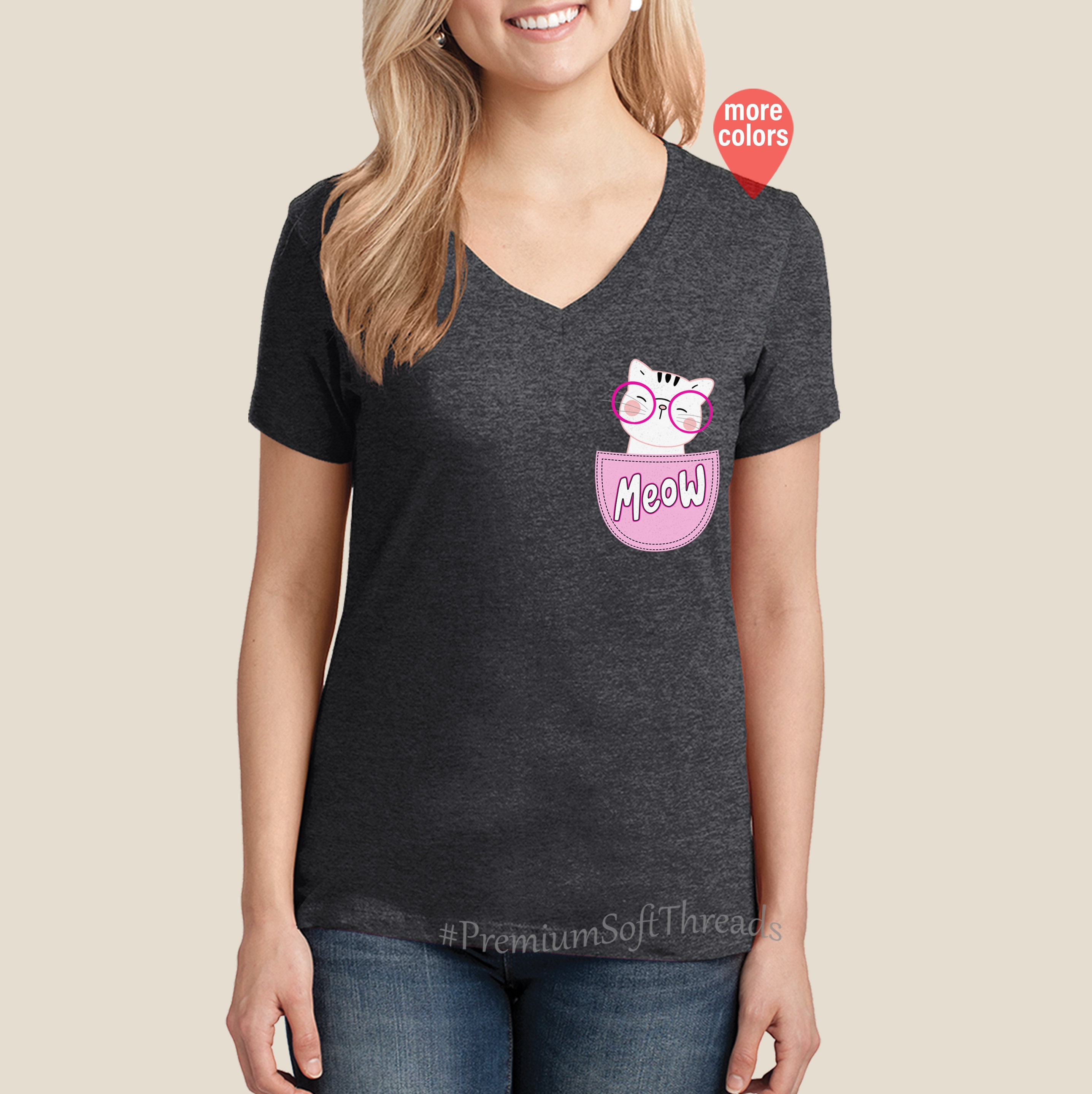 Meow Shirt Crazy Cat Lady Shirt Cat Pocket Tshirt Cat Etsy