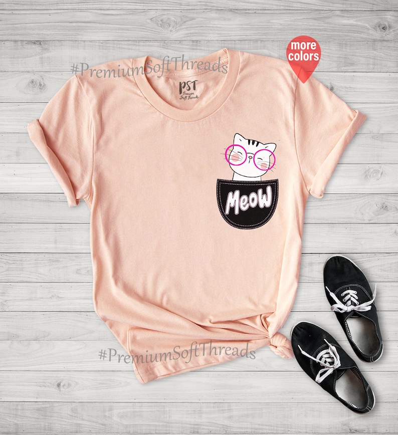 Meow Shirt Crazy Cat Lady Shirt Cat Pocket Tshirt Cat Etsy