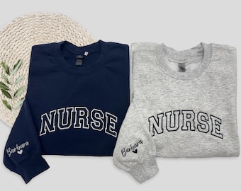 Custom Embroidered Nurse Sweatshirt With Name on Sleeve, Personalized RN Pocket Hoodie, Nurse Appreciation Week, Nurse Life Pullover