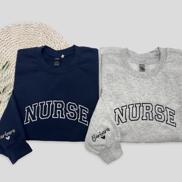 Custom Embroidered Nurse Sweatshirt With Name on Sleeve, Personalized RN Pocket Hoodie, Nurse Appreciation Week, Nurse Life Pullover
