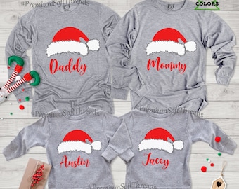 Family Christmas Long Sleeve Shirts, Santa Hat Shirts, Personalized Christmas Long Sleeve Shirts, Matching Christmas Shirts, Santa Hat