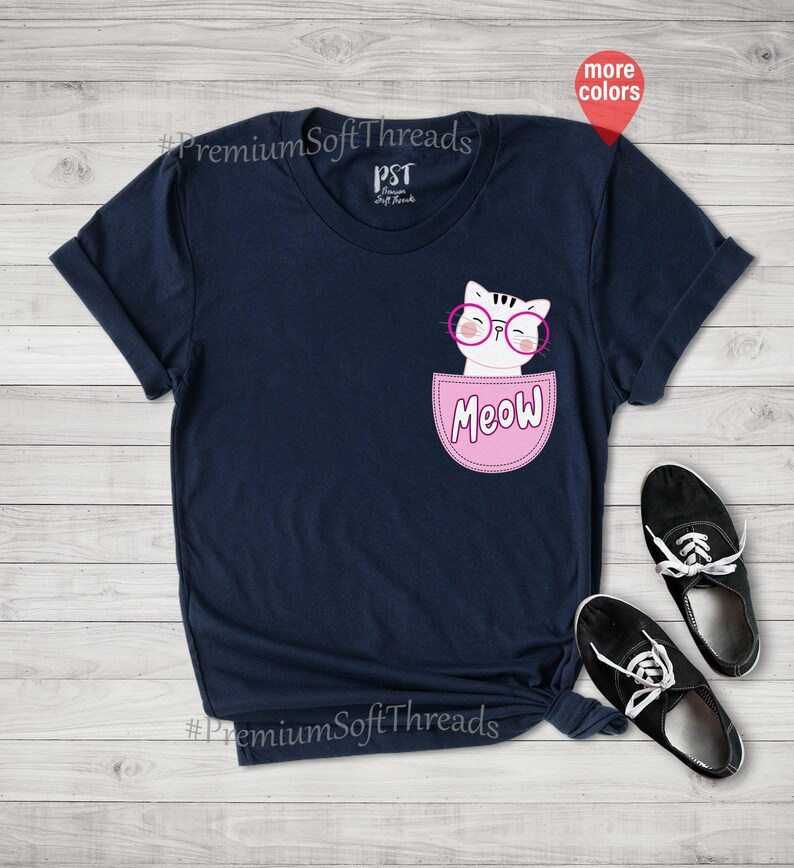Meow Shirt Crazy Cat Lady Shirt Cat Pocket Tshirt Cat Etsy