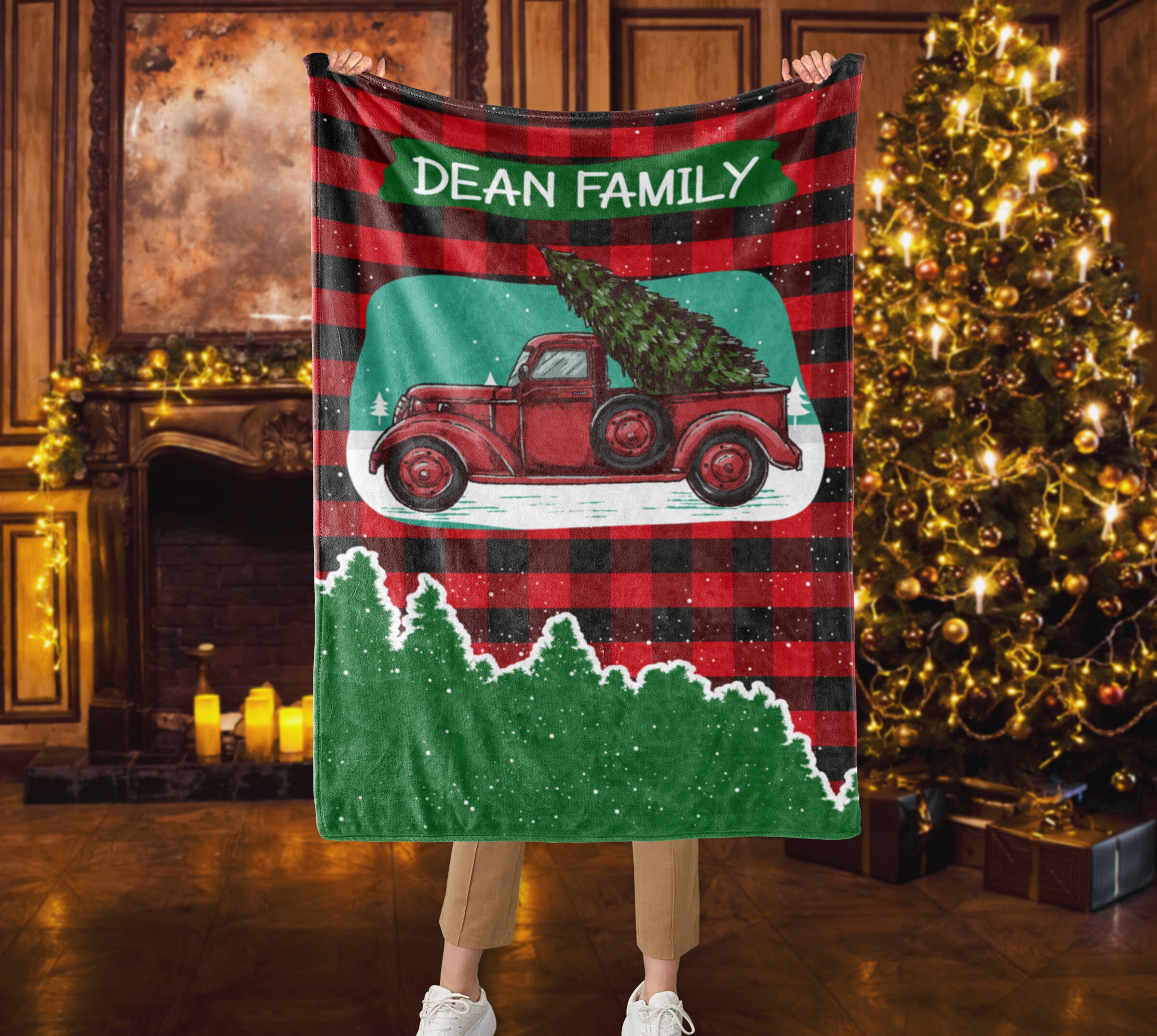 Custom Christmas Truck Blanket Custom Buffalo Plaid Blanket