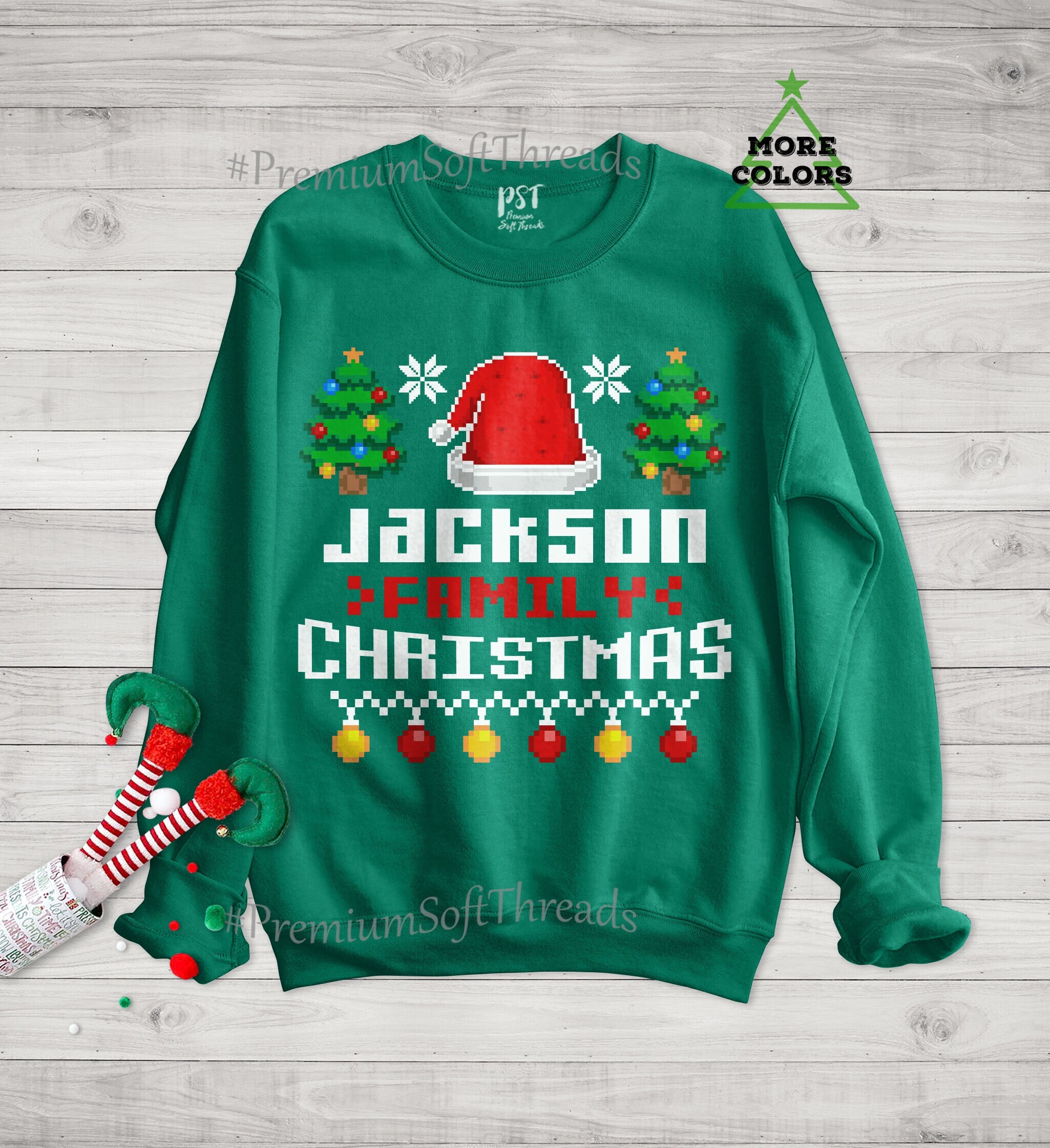 PremiumSoftThreads Personalized Christmas Family Sweatshirt, Matching Family Christmas Hoodies, Custom Xmas Family Hoodies, Santa Hat Sweatshirt, Holiday Gift