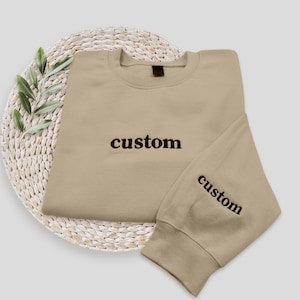 Personalized Embroidered Sweatshirt, Embroidery Hoodie, Text On Sleeve, Custom Sweater, Varsity Crewneck, Mama Outfit, Mother's Day Gift