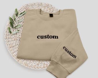 Personalized Embroidered Sweatshirt, Embroidery Hoodie, Text On Sleeve, Custom Sweater, Varsity Crewneck, Mama Outfit, Mother's Day Gift