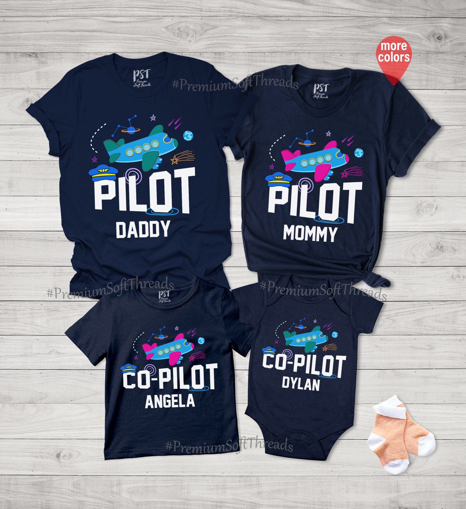 Mens Pilot Dad Airplane Couple Family Father Matching T-Shirt