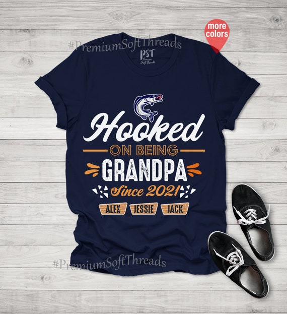 Hooked on Being A Grandpa Shirt, Father's Day Shirt, Custom Grandpa Shirt,  Gift for Grandpa, Grandpa Fishing Shirt, Fishing Lover Shirt 