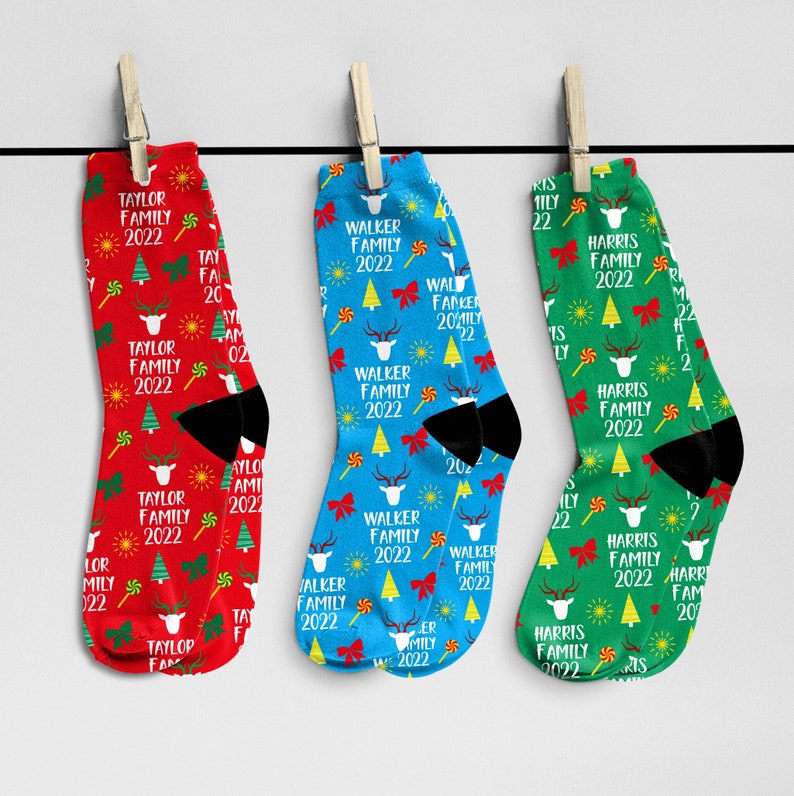 Matching Family Christmas Socks Custom Name Socks Custom Etsy