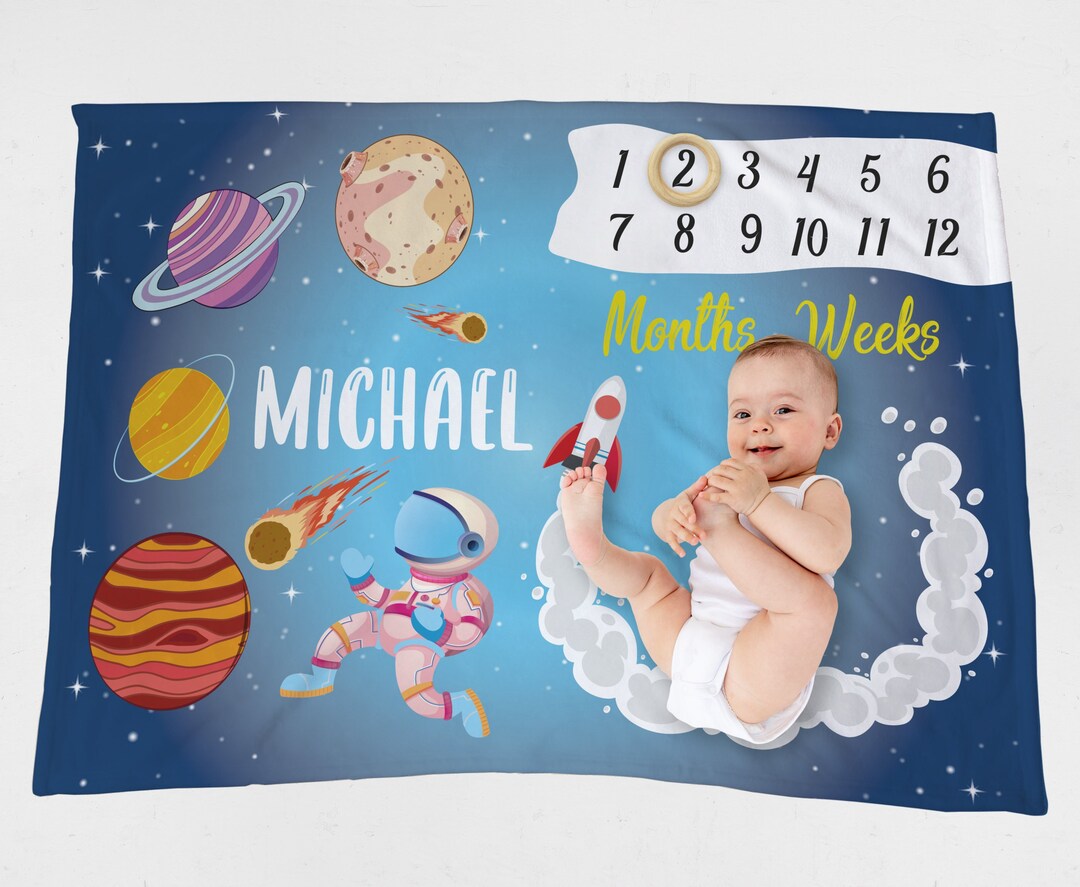 Baby Milestone Photo Blanket Personalized Photo Props Space Etsy