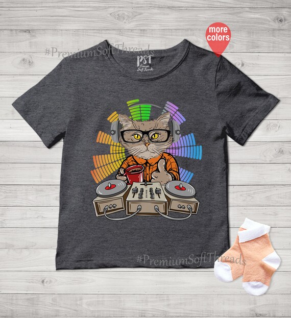 Cat Dj Shirt for Kids Music Cat Shirt 