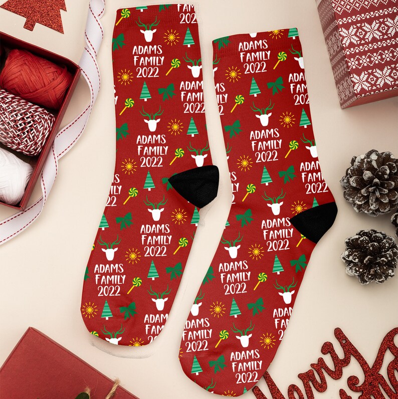 Matching Family Christmas Socks Custom Name Socks Custom Etsy