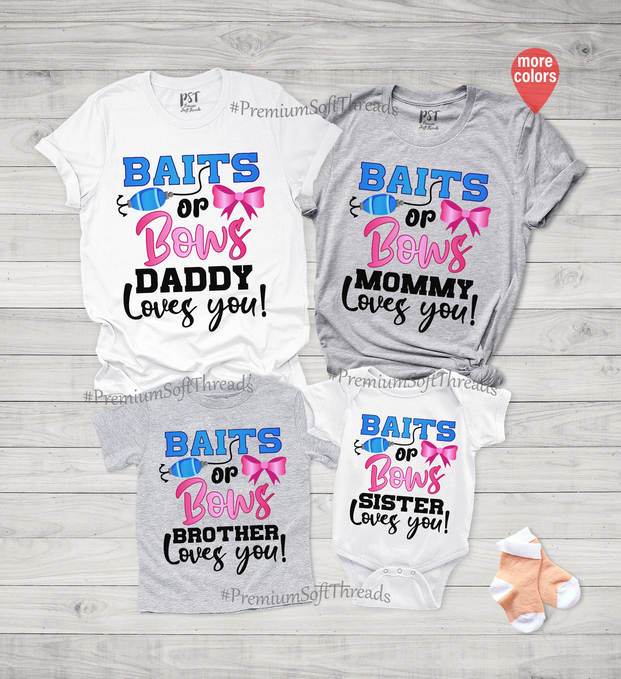 Baits or Bows Shirt, Matching Family Gender Reveal Shirt, Custom Fishing  Themed Baby Reveal Shirt, Baby Announcement Shirt 