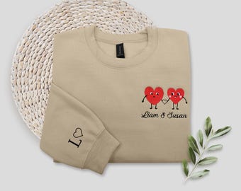 Custom Embroidered Matching Couple Sweatshirt, Personalized Couples Hoodie, Valentine's Couples Names Crewneck, His and Hers Sweatshirt
