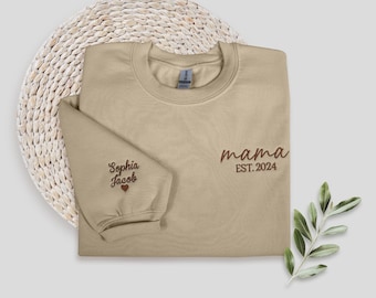 Custom Embroidered Mama Sweatshirt, Personalized Mom Hoodie, Names On Sleeve, Mama Est Year Shirt, Grandma Shirt with Date, Mothers Day Gift