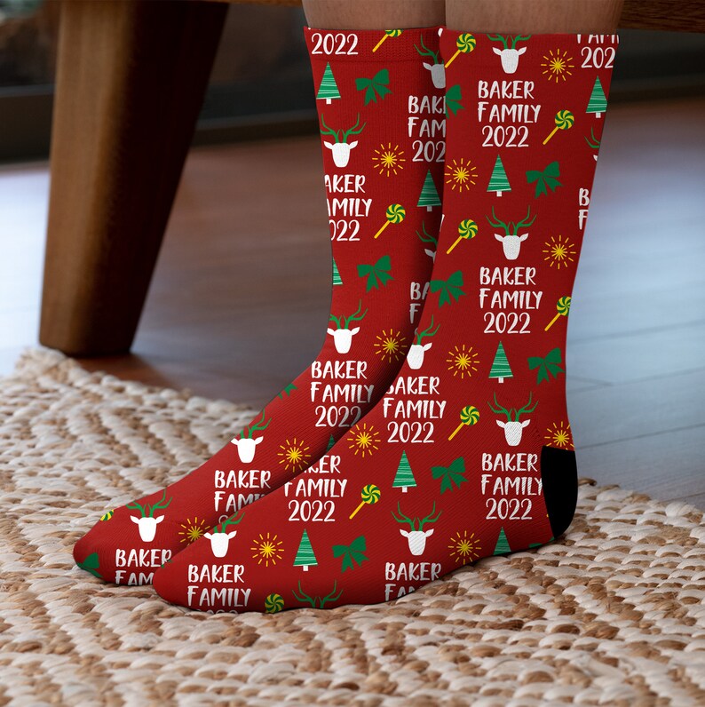Matching Family Christmas Socks Custom Name Socks Custom Etsy