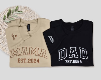 Custom Embroidered Mama Sweatshirt, Dad Sweatshirt, Grandpa Sweatshirt With Date, Names On Sleeve, Heart On Sleeve, Daddy Est Year Crewneck
