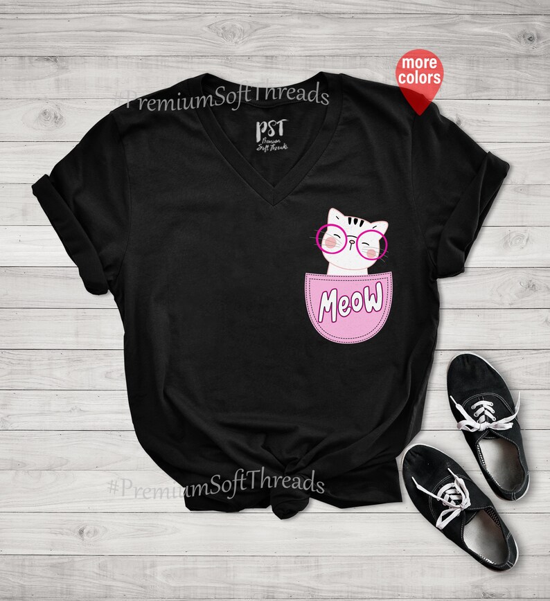 Meow Shirt Crazy Cat Lady Shirt Cat Pocket Tshirt Cat Etsy