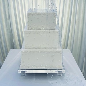 Square ultra polished acrylic footed cake stand - cake plinth - wedding cake stand - clear crystal cake stand - round cake plinth - modern
