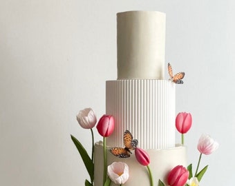 Séparateur de gâteau avec roseaux - intercalaire blanc pour gâteau de mariage - faux étage de gâteau - socle à gâteau côtelé noir - contremarche pour gâteau de célébration - anches à gâteau