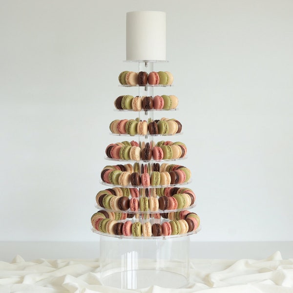 Tour de macaron acrylique ultra réglable à 8 niveaux - présentoir de macaron solide - présentoir à gâteau macaron en acrylique - présentoir de gâteau de mariage