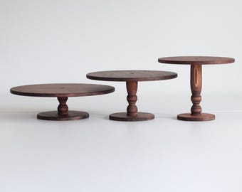 Trio of Original Scandinavian Birch Pedestal Cake Stands - Varied Diameters