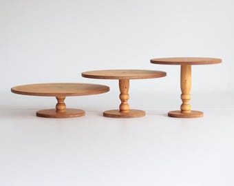 Trio of Original Scandinavian Birch Pedestal Cake Stands - Varied Diameters