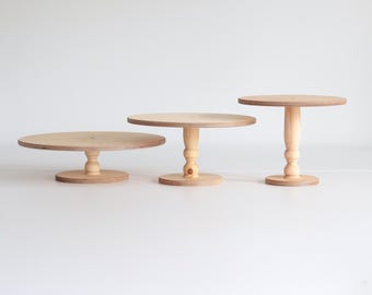 Trio of Original Scandinavian Birch Pedestal Cake Stands - Varied Diameters