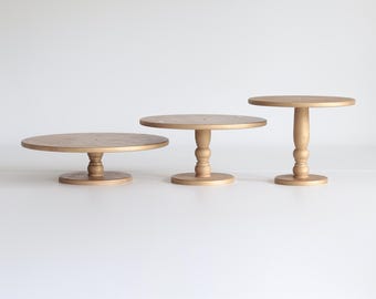 Trio of Original Scandinavian Birch Pedestal Cake Stands - Varied Diameters