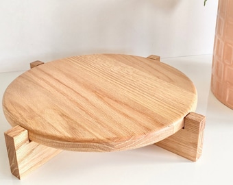 Hand crafted solid oak cake stand