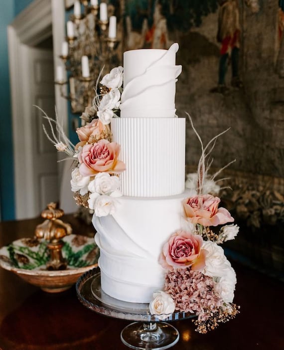 Reeded Cake Separator - White Wedding Cake Spacer - Fake Cake Tier