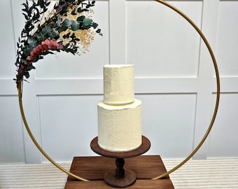 The Floral Hoop Stand - Floral Cake Stand - Oak Wood - Cake Display - Cake Stand - Hoop Stand - Satin Gold - Woodgrain Stand